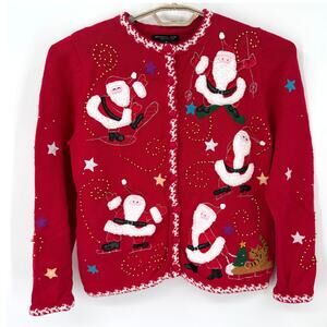Reference Point Vintage Christmas Santa Cat Cardigan Sweater Size medium